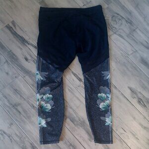 RBX Blue Pretty Flowery Leggings Athletic Yoga Tummy Control XL